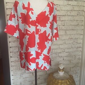 Floral Red and White Women's Top by Crosby.. silk feel.